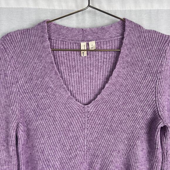 Anthropologie Sweater Purple Pointelle Tie Front Pullover Feminine Cozy Fall - Picture 3 of 7